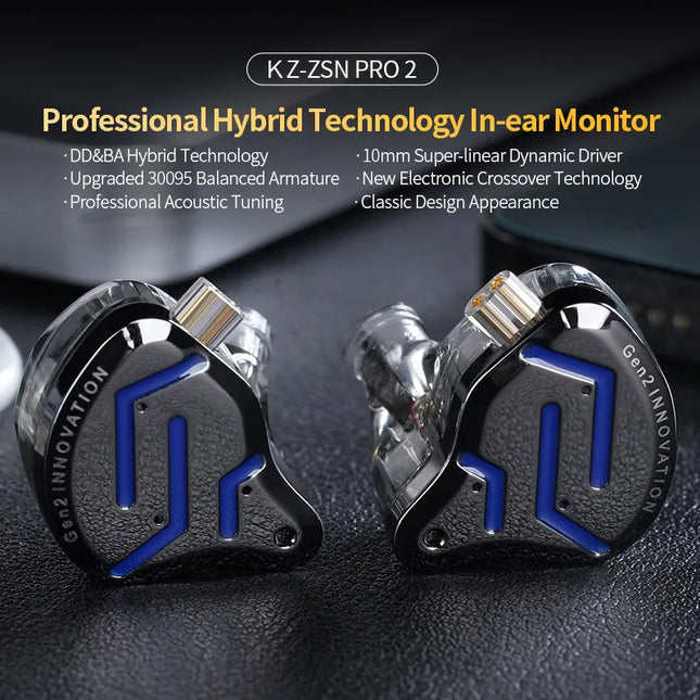 KZ ZSN Pro 2 In-Ear Metal Headphones Sport Noise Canceling Music Headphones Hybrid Drivers 1BA+1DD HIFI Bass Headphones