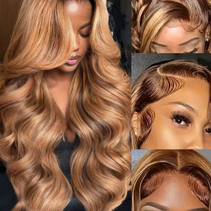 250 Density Highlight Ombre Human Hair 13x6 HD Lace Frontal Wigs Body Wave 4/27 13x4 Lace Front Wig Loose Water Brown Brazilian