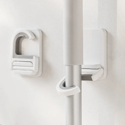 Wall Mount Broom Mop Clip Holder Self-adhesive Broom Brush Mop Hanger Organizer Rack Kitchen Bathroom Storage Multi-Purpose Hook