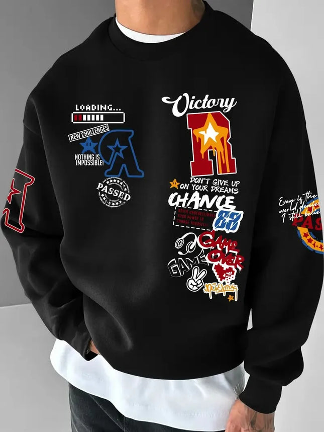 The new men's round-neck sweatshirt for Spring and Autumn 2025 features a casual and fashionable 3D letter pattern print