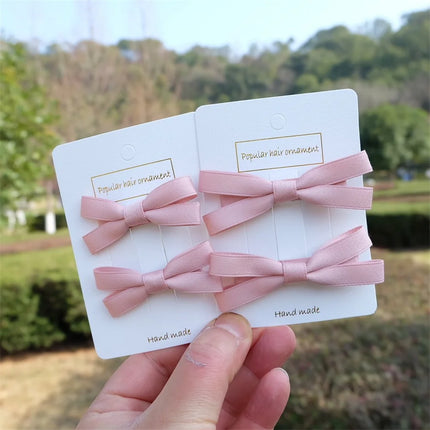 2Pcs/Set Hair Bow Clips For Girls Baby Kawaii Barrettes Cute Hair Accessories Kids Colored Ribbon Hairpins Children Hairgrip Hot