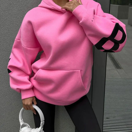 2025 Elegant Women Chic Hoodies Fashion Autumn Winter Fleece Long Sleeve Solid Color Hooded Top Casual Office Lady Sweatshirts