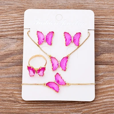Nidin Lucky Butterfly Jewelry Sets For Women Wedding Jewelry 12 Colors  Zircon Earrings Bracelets Rings Pendant Necklace Gift