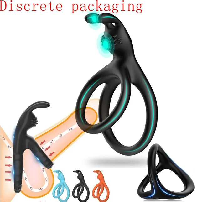 2 in 1 Men's Silicone Penis Ring Clitoris Stimulator Cock Ring Ejaculation Delay Penisring Erection Ring for Men Couples