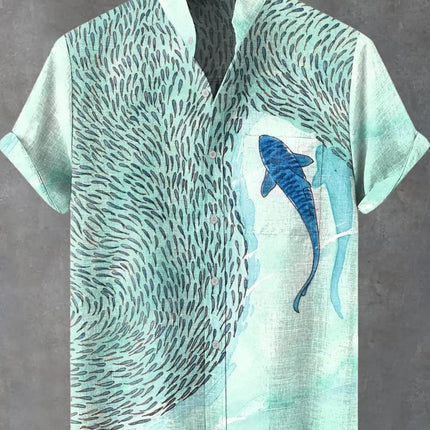 Vintage Fish Pattern Men's Art Shirt Short Sleeve Linen Casual 3D Geometric Printed Shirt Summer New Collection