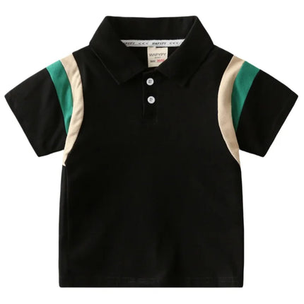 Korean children's summer polo shirt for boys, 2025 children's short sleeved T-shirt, baby color blocked fashionable lapel top