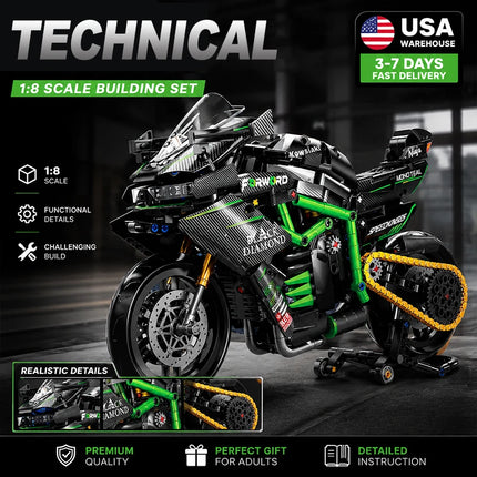 New MOC Motorcycle Building Blocks 1:8 Scale Technical Racing Motorbike Model Kit for Adults Gift