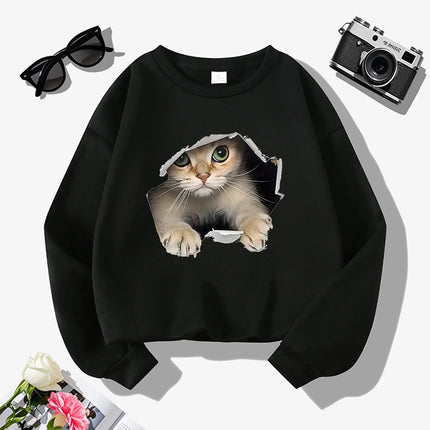 Women's Casual Heart Print Pullover Sweatshirt Geometric Design Long Sleeve Round Neck Machine Washable Regular Fit for Autumn