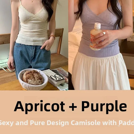 Pure Desire Lace Trim Camisole Tank Top with Chest Pad Summer Slimming Inner Wear Outerwear Beautiful Ba Boting Underwear