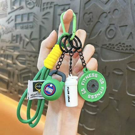 Fitness themed keychain, fitness keychain sports exquisite keychain bag charm men's and women's backpack pendant fitness dumbbell pendant gift for fitness enthusiasts