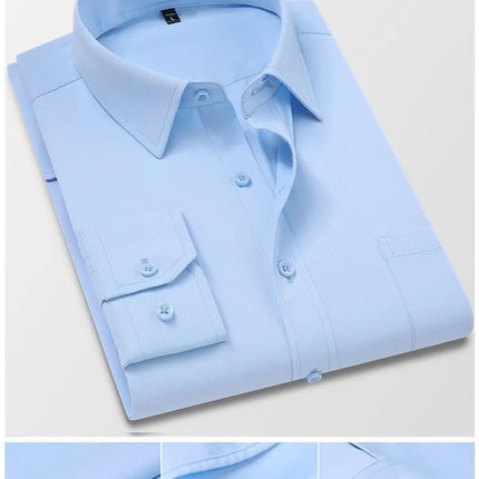 Men's Slim Fit Long Sleeve White Shirt Wedding Groomsmen Business Formal Korean Style Polyester Fiber Non-Iron Treatment