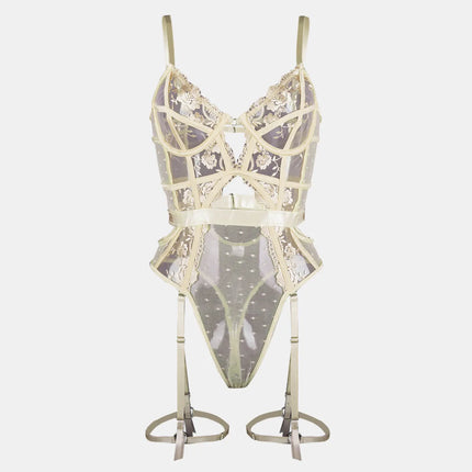 Toucheart Lace Sexy Skinny Babydoll Bodysuit Embroidery Erotic Private Adult Suit Solid Color Patchwork High Waisted Sexy Set