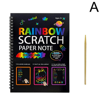 Rainbow Scratch Paper Note Children's Art Book Black DIY Rainbow Art Paper Card Neon Scratch Book Color Drawing Scratch Book