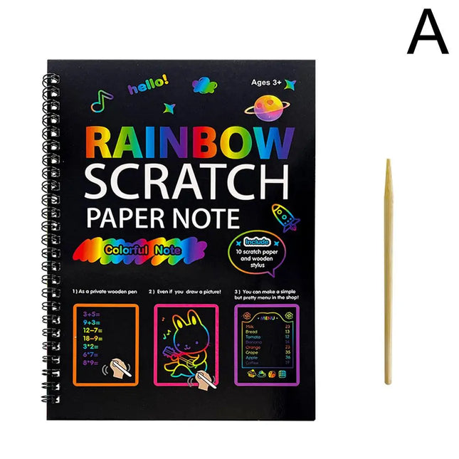 Rainbow Scratch Paper Note Children's Art Book Black DIY Rainbow Art Paper Card Neon Scratch Book Color Drawing Scratch Book