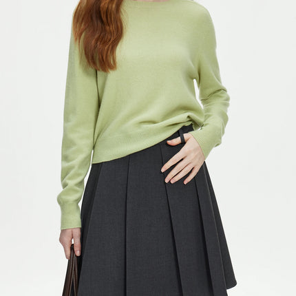 FSLE 100% Wool Seamless One-piece Knit Shirt Sweater For Women Autumn Winter New Design Wool Crew Neck Versatile Casual Sweater