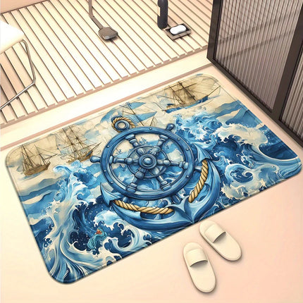 3D Nautical Rug Flannel Soft Kids Carpet Anchor Wheel Print Bedroom Kitchen Floor Mat Anti Slip