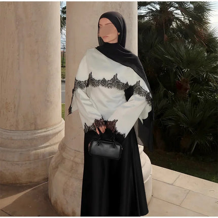 Elegant Lace Patchwork Shawl Top Skirt Set Women Lace Up Full Sleeve Shirt Loose Long Skirt 2026 Spring Fashion Lady Outfit