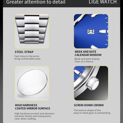 LIGE 2025 New Luxury Fashion Men's Watch Waterproof Luminous Date Quartz Watch Business Wristwatches Montre Pour Hommes Reloj