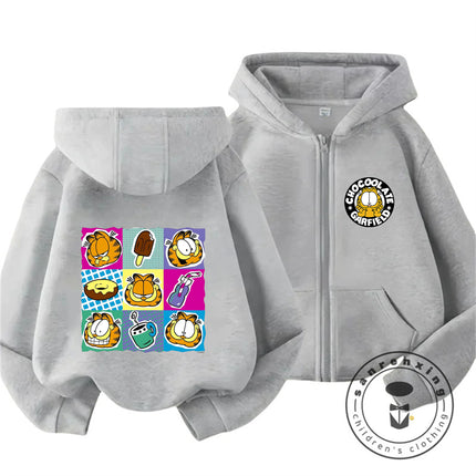 New Garfield Cute Kawaii Zip Hoodie For Kids Boys Girls Autumn Winter Cartoon Trendy Children Hooded Sweatshirt 3 14T