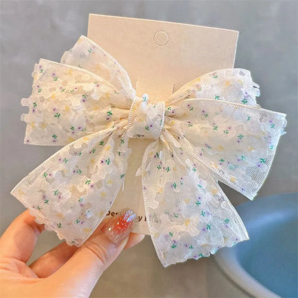 New Floral Print Bow Baby Hair Clips Korean Big Bowknot Sweet Girl Hairpins Princess Barrettes Kids Hair Accessories Photo Props