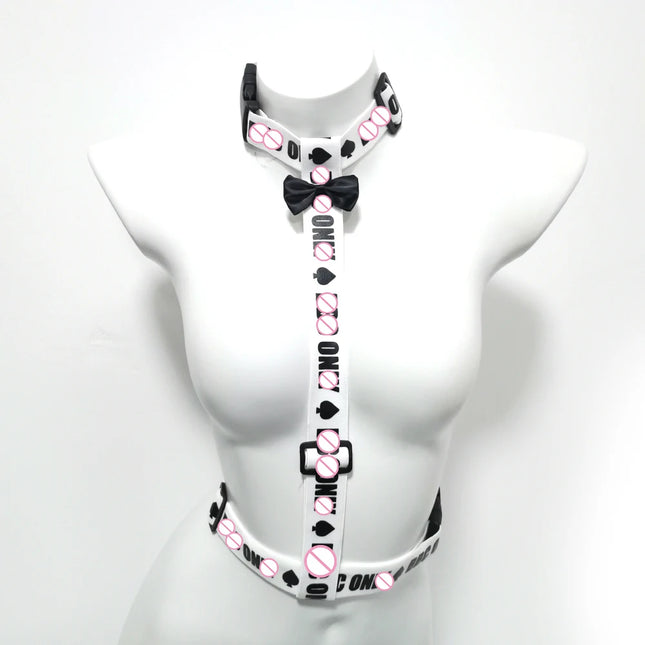 Spade Pattern Flirtatious Collar Waist-Integrated Collar Body Harness SM Gear Adult Sex Toys for Couples Extreme Sex Games 18+