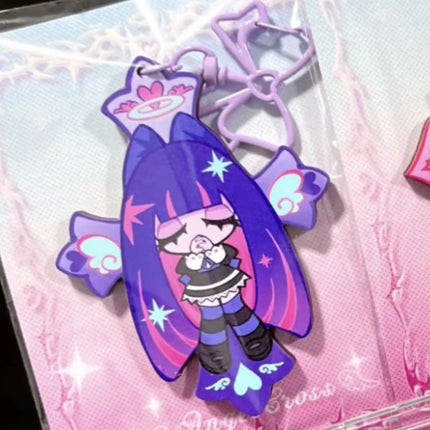 Anime Panty Stocking with Garterbelt Stocking Panty Cosplay Keychain Kawaii Acrylic Pendant Keyring Key Chain Bag Accessories