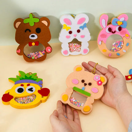 Cartoon Non Woven Shake Pendant DIY Material Kits For Children Kids Easy To Paste Accessories Handmade Crafts Shaker Puzzle Toys