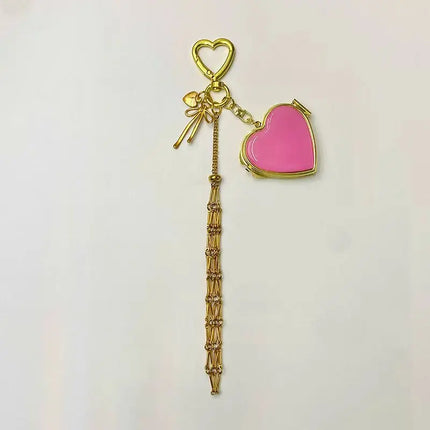 Stainless Steel Metal Charms Golden Silver Pink Key Ring Lip Balm Lipstick Mesh Bag Bow Car Pendant Valentine Day Gifts Ornament