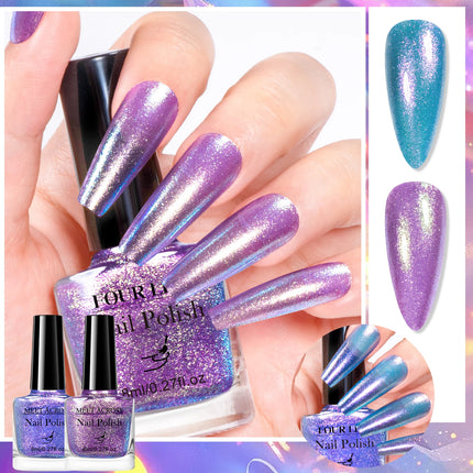 2pcs 8ml Chameleon Nail Polish Set Gorgeous Glitter Galaxy Chrome Holographic Nail Polish No-Bake Quick Dry Long-Lasting Nails
