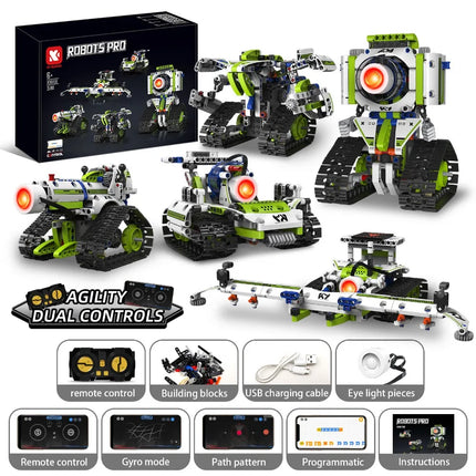 K96158 337PCS 5-in-1 Electric Remote Control Programmable Robot Building Blocks STEM Educational Coding Toy with Digital Display