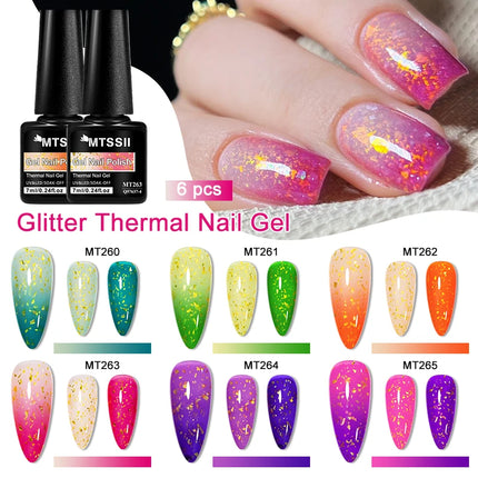 7ml Glitter Thermal Gel Nail Polish Temperature Color Changing Semi Permanent Soak Off Varnish For Manicure Gel Nail Supplies