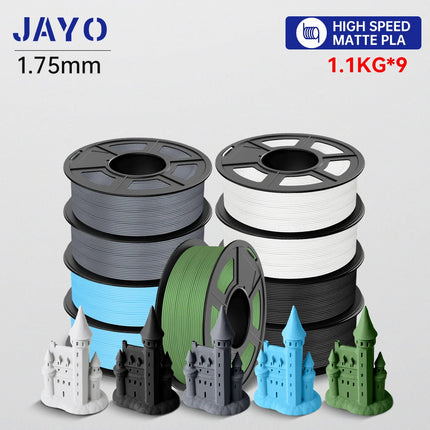 JAYO High Speed PLA matte 3D Filament 1.75mm PLA 3D Printer Filament 9Rolls/set Neatly Wound Matte Effect 3D Printing Materials