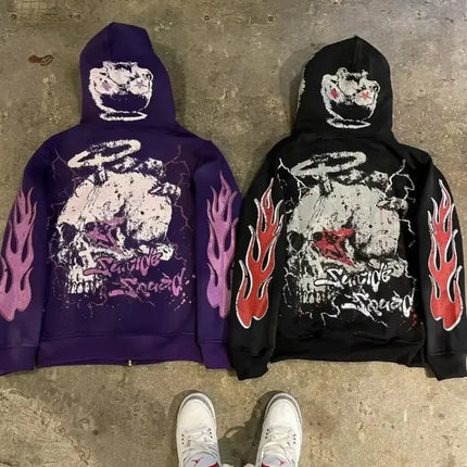 Explosions of New Harajuku Zipper Hooded Sweater Street Men and Women Retro Shirt Sweatshirt Gothic Jacket Hooded Couple Sweater