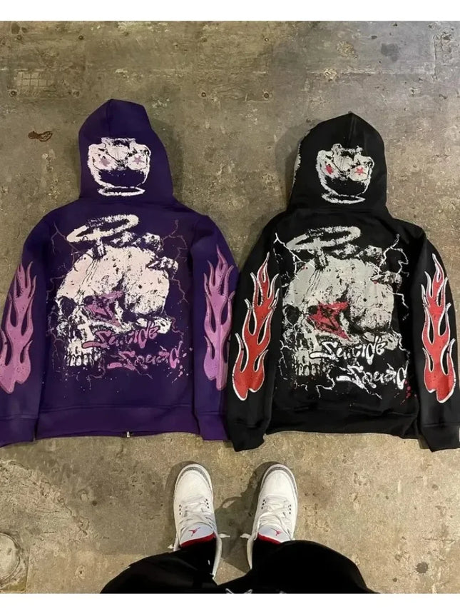 Explosions of New Harajuku Zipper Hooded Sweater Street Men and Women Retro Shirt Sweatshirt Gothic Jacket Hooded Couple Sweater