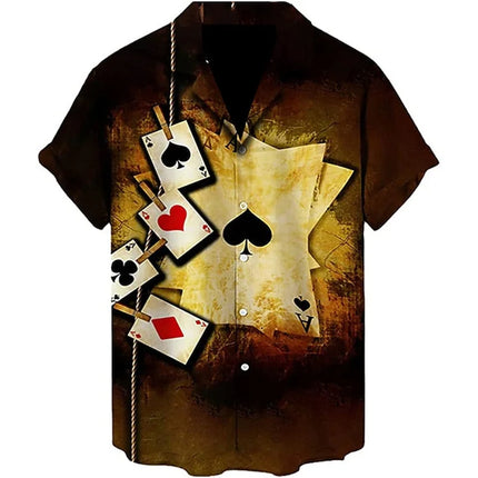 Men's 2024 Casual 3D Shirts Playing Card Printed Fun Shirts Street Men's Summer Short Sleeved Clothing Men's Outdoor Clothing