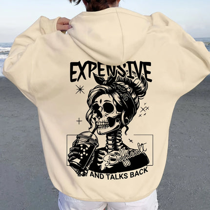 Women'S Casual Hooded Sweatshirt with Skeleton Drawing Comfortable and Stylish Casual Long Sleeve Pullover with Pockets harajuku