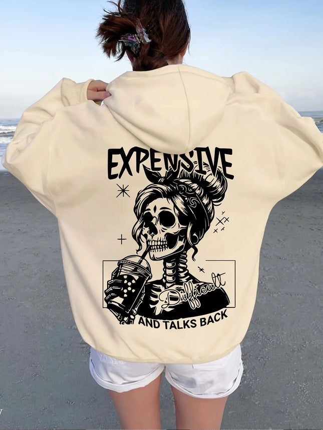 Women'S Casual Hooded Sweatshirt with Skeleton Drawing Comfortable and Stylish Casual Long Sleeve Pullover with Pockets harajuku