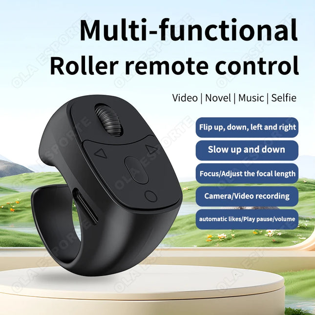 Cell Phone Scrolling Ring Wireless Finger Shutter Remote Control Page Turner Mobile Phone Controller Bluetooth For Travel New