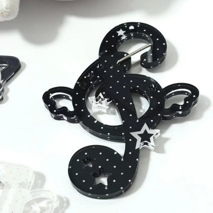 Kawaii Black white notes Illustration trinkets keychain bag charms Acrylic pendant Carabiner Backpack Pendant Decoration Gifts
