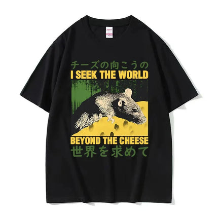 Funny Cheese Devouring Machine Japanese Rat Graphic T Shirts Men Vintage Fashion O-Neck Oversized T-shirt Y2k Unisex 62408