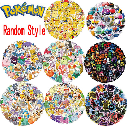 50pcs Cute Cartoon Anime Pokemon Stickers Kids Toys Kawaii Poke Ball Pikachu Decals Skateboard Laptop Waterproof Sticker