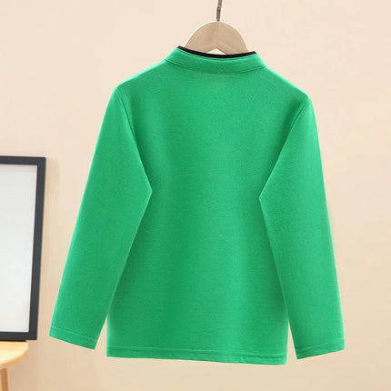 2024 New Spring Children's Polo Shirt 100% Cotton Stand Collar Kids Long Sleeve Tops For Teens Boys 4-15 Years School Uniform
