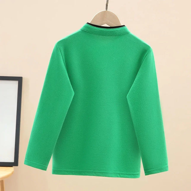 2024 New Spring Children's Polo Shirt 100% Cotton Stand Collar Kids Long Sleeve Tops For Teens Boys 4-15 Years School Uniform