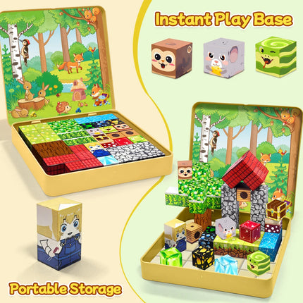 Magnetic Blocks Travel Magnet Cube Magnetic Building Blocks Toys with Portable Iron Box STEM Educational Magnet Toys for Kids