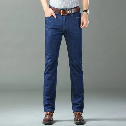 2026 New Ice Silk Thin Denim Jeans For Men Blue Straight Stretch Cotton Pants Business Casual Lightweight Trousers Spring Summer