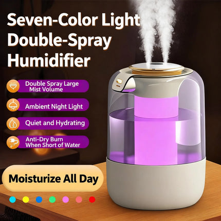 Double spray humidifier, ambient light, silent fog, intelligent sensor for real-time monitoring and humidity adjustment