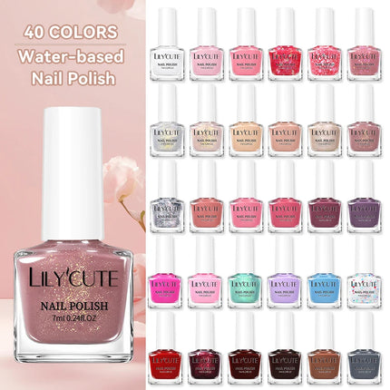 LILYCUTE 7ml Water-based Nail Polish Red Glitter Sequins Long Lasting Quick Drying No Need of Lamp to Cure Vernis for Nails