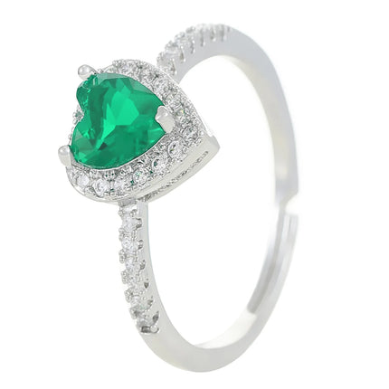 Exquisite Luxury Colorful Hearts Crystal Ring Full of Zircon Opening Adjustable Finger Ring for Women Jewellery Accessories Gift