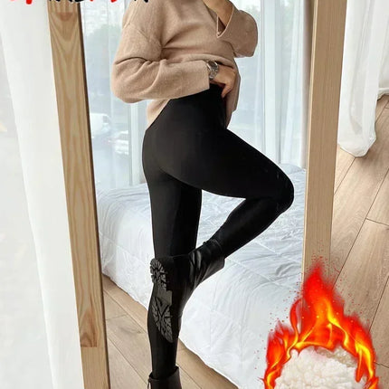 Women's Winter Leggings Thermal Velvet Cotton Slimming Tights with Fleece Pant Black Stretch Gray Thick Warm Leggings for Women