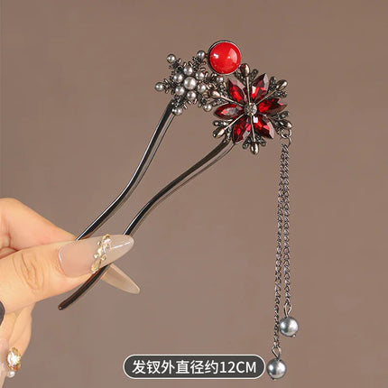New Metal Hairpins Luxury  Women Hair Clip Pins Red Flower Hair Stick Hairstyle Design Tool Hair Accessories Gifts